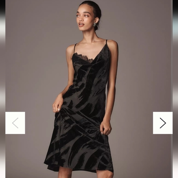 NWT Anthropologie Black Cowl Neck Velvet Lacexslip Dress Size XS - Picture 6 of 9